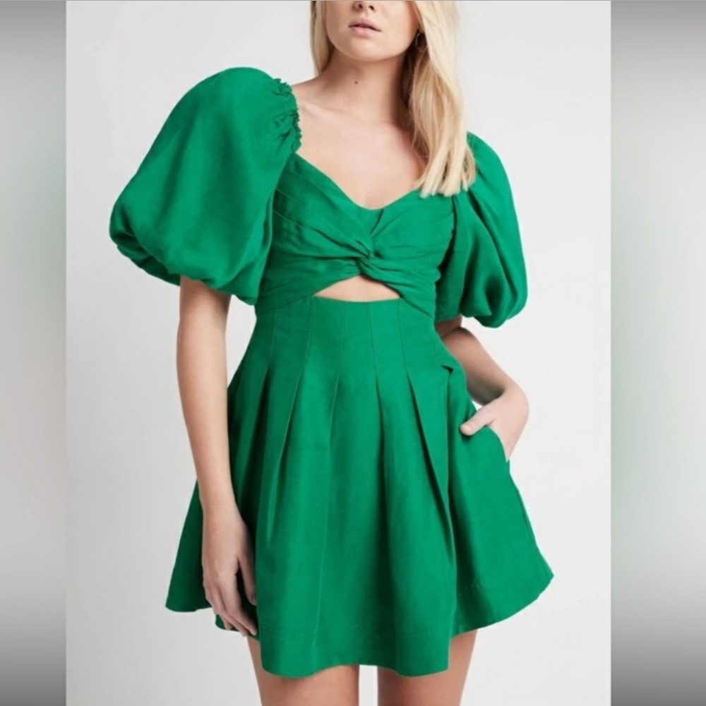 House of Harlow 1960 Green Puff Sleeve Dress